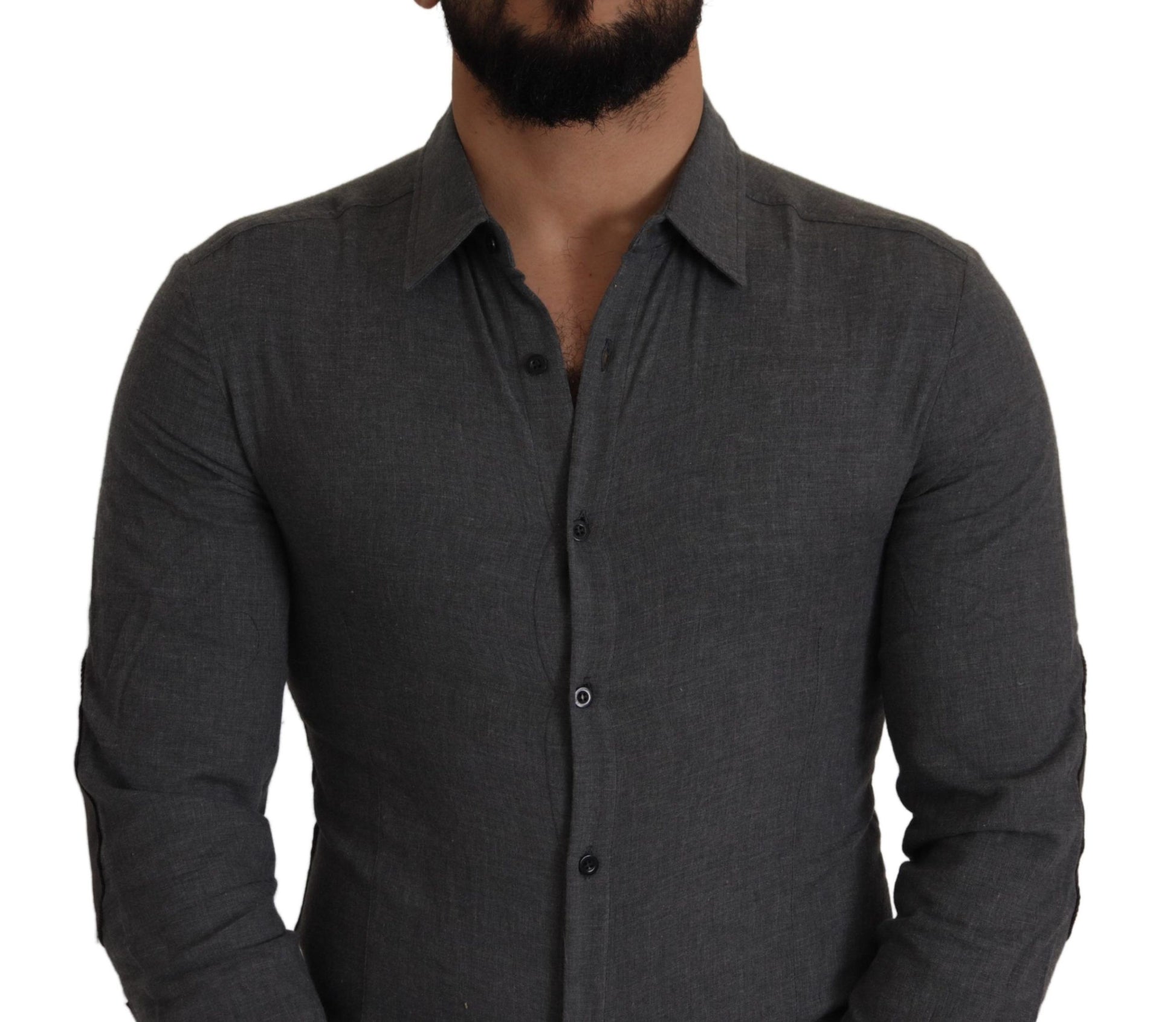 Sleek Gray Cotton Casual Button Front Shirt