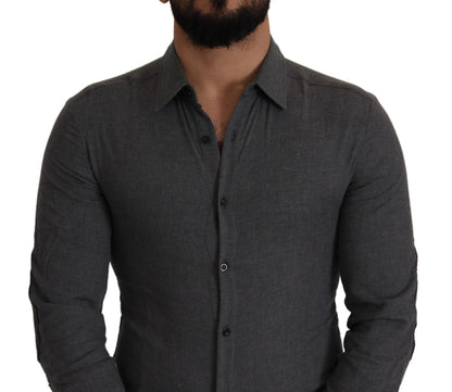  - Sleek Gray Cotton Casual Button Front Shirt