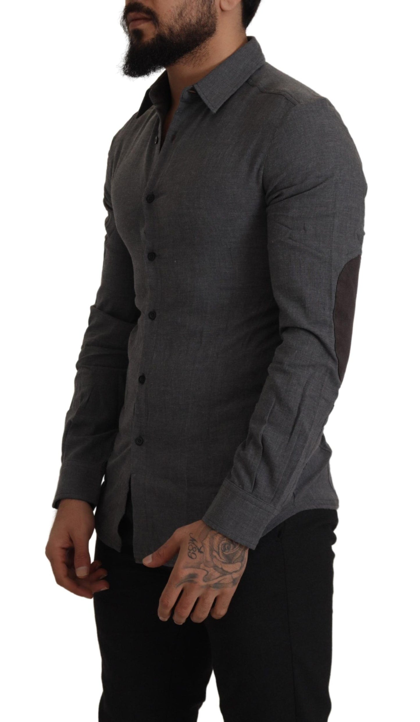  - Sleek Gray Cotton Casual Button Front Shirt