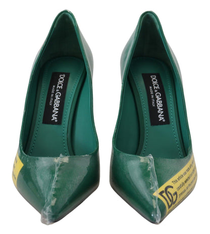 Emerald Elegance Leather Heels Pumps