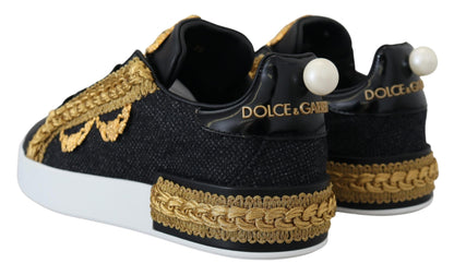 Portofino Leather Sneakers in Black & Gold