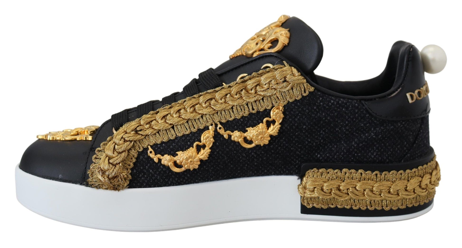 Portofino Leather Sneakers in Black & Gold