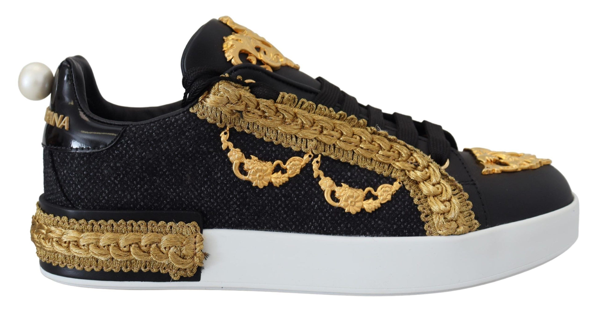 Portofino Leather Sneakers in Black & Gold