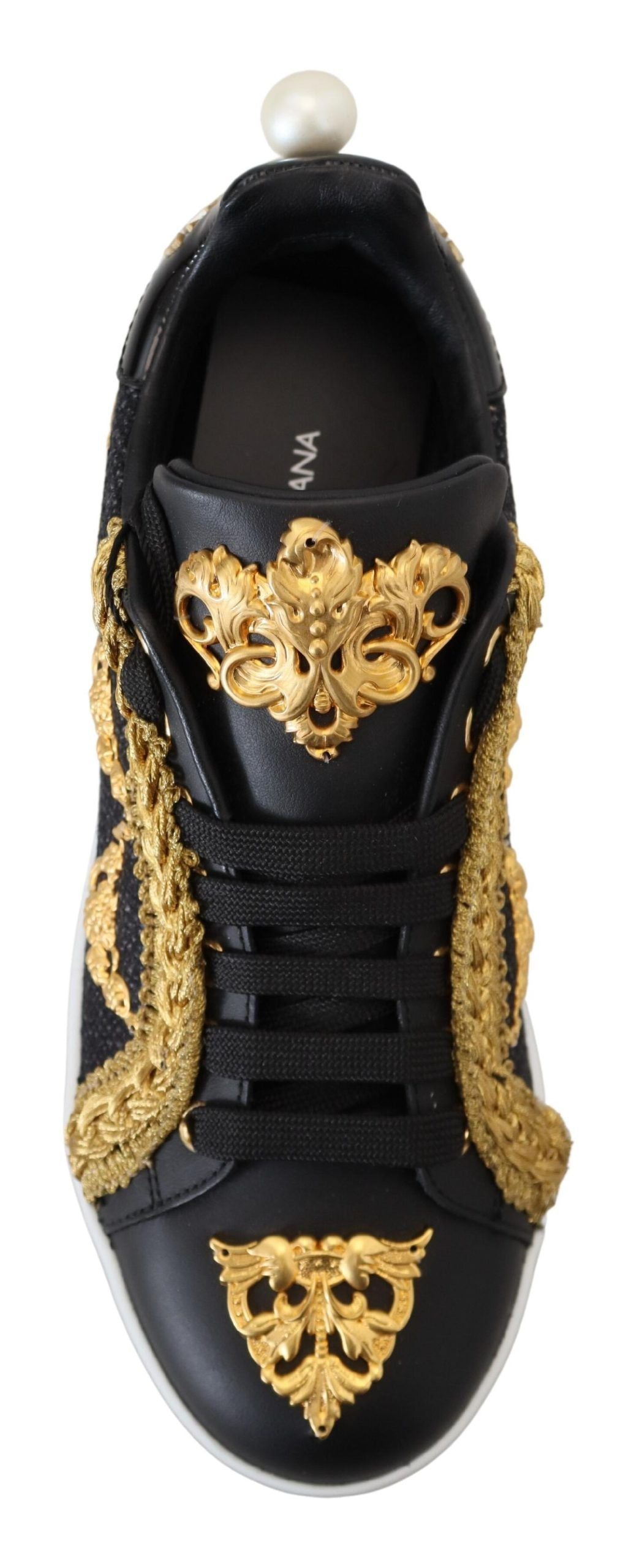 Portofino Leather Sneakers in Black & Gold