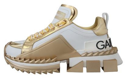 White and Gold Leather Sneakers