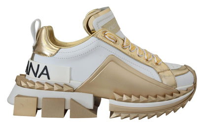 White and Gold Leather Sneakers