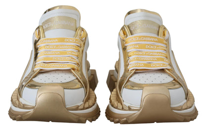 White and Gold Leather Sneakers