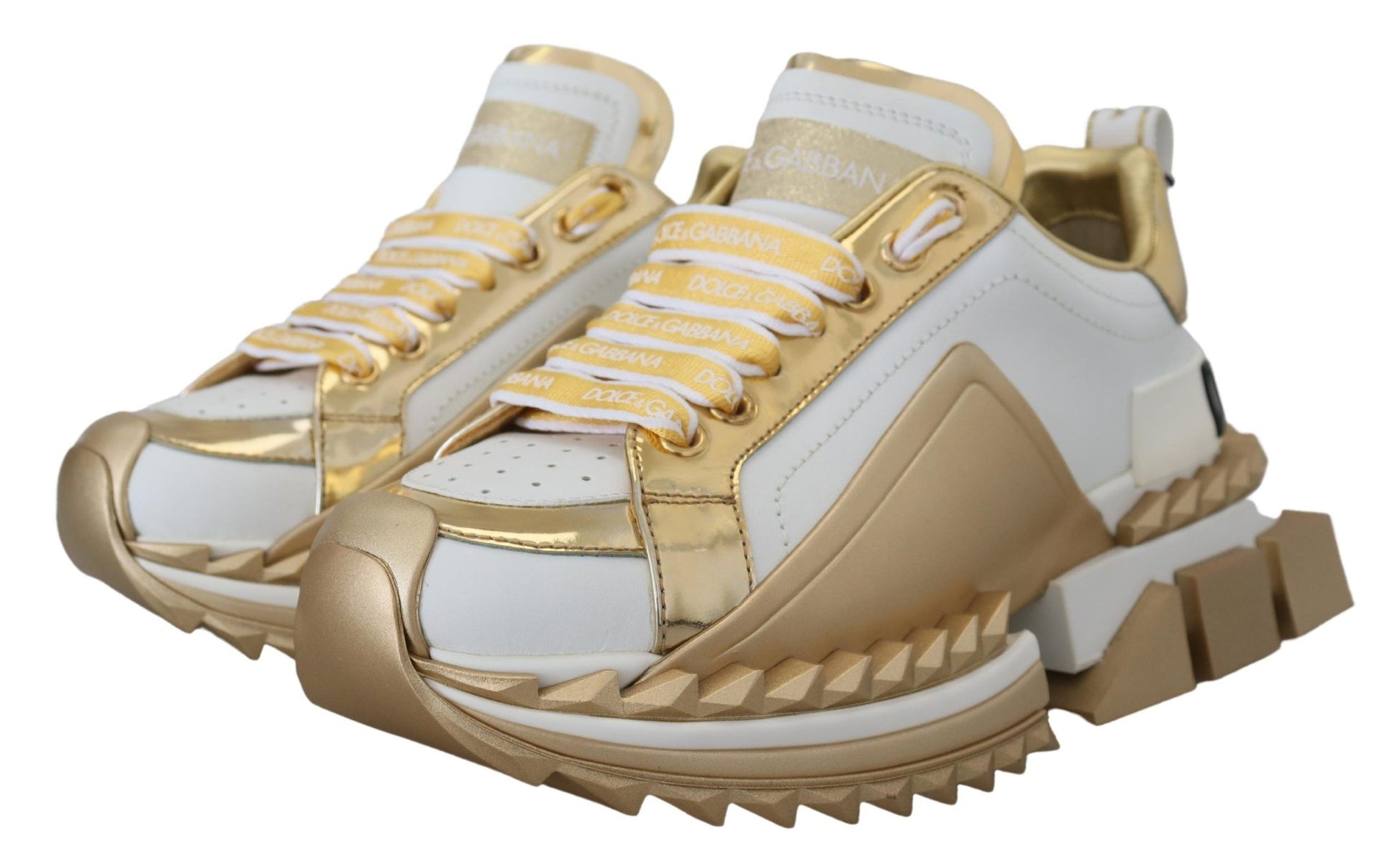 White and Gold Leather Sneakers