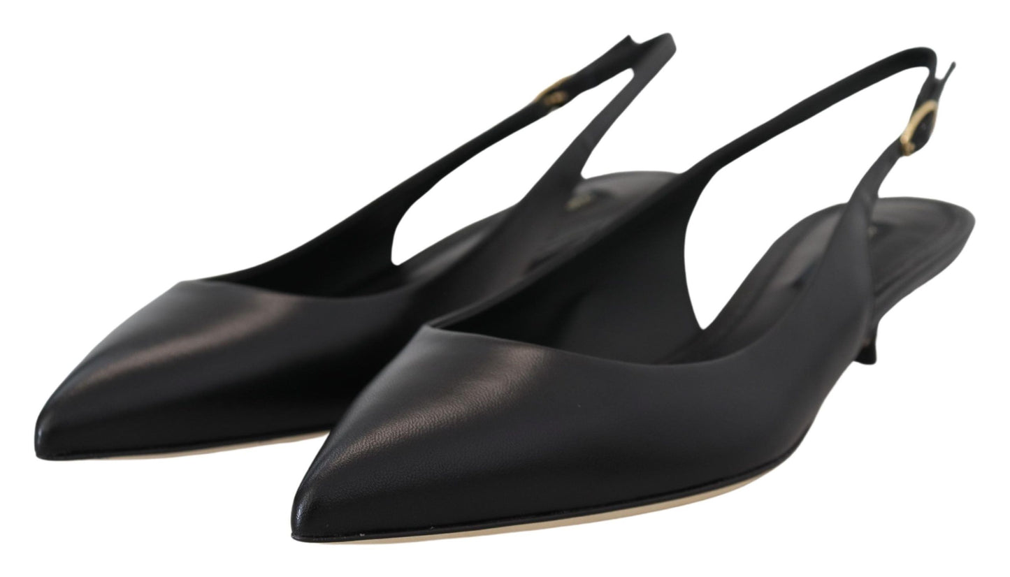  - Elegant Black Leather Slingback Pumps