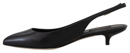  - Elegant Black Leather Slingback Pumps