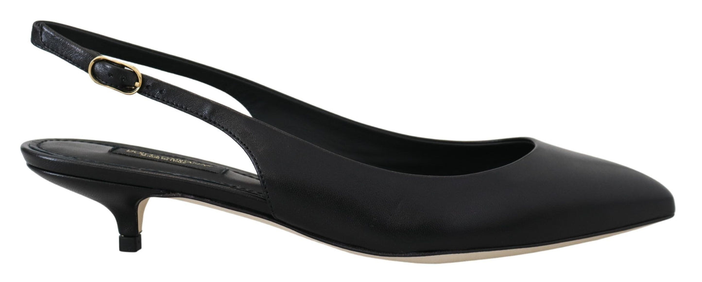  - Elegant Black Leather Slingback Pumps