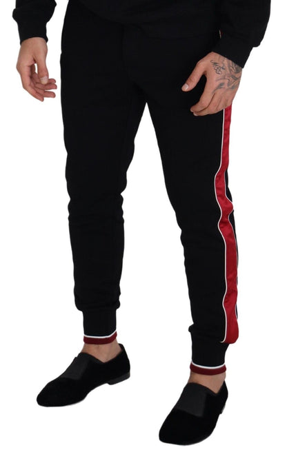  - Elegant Black Jogging Sweatpants with Red Detail