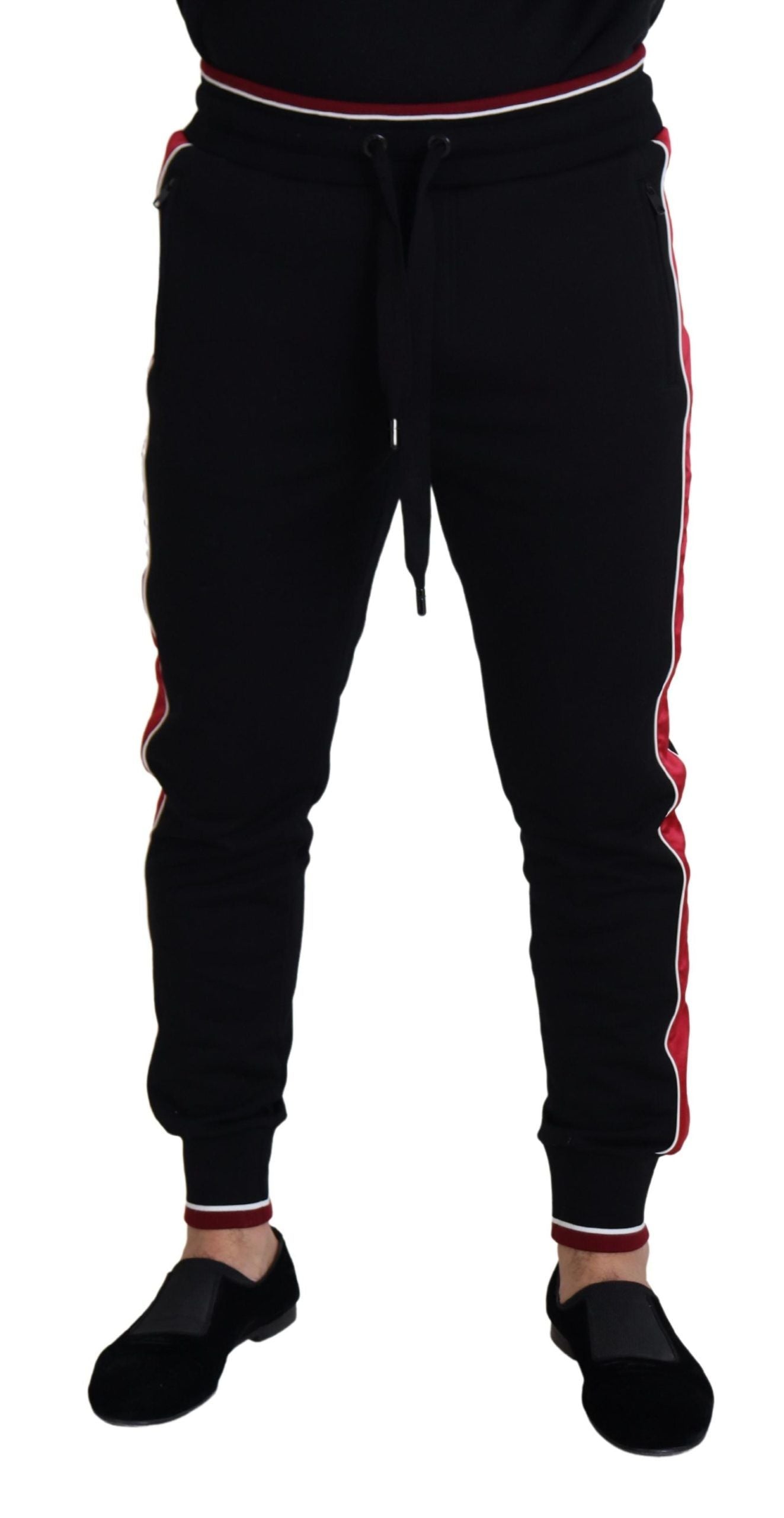  - Elegant Black Jogging Sweatpants with Red Detail