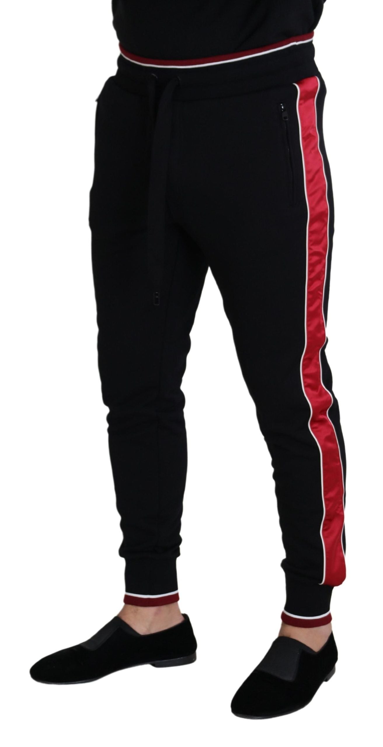  - Elegant Black Jogging Sweatpants with Red Detail