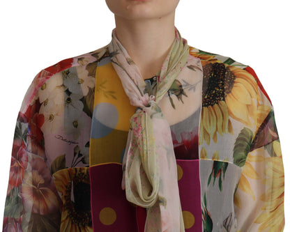  - Multicolor Silk Ascot Collar Blouse