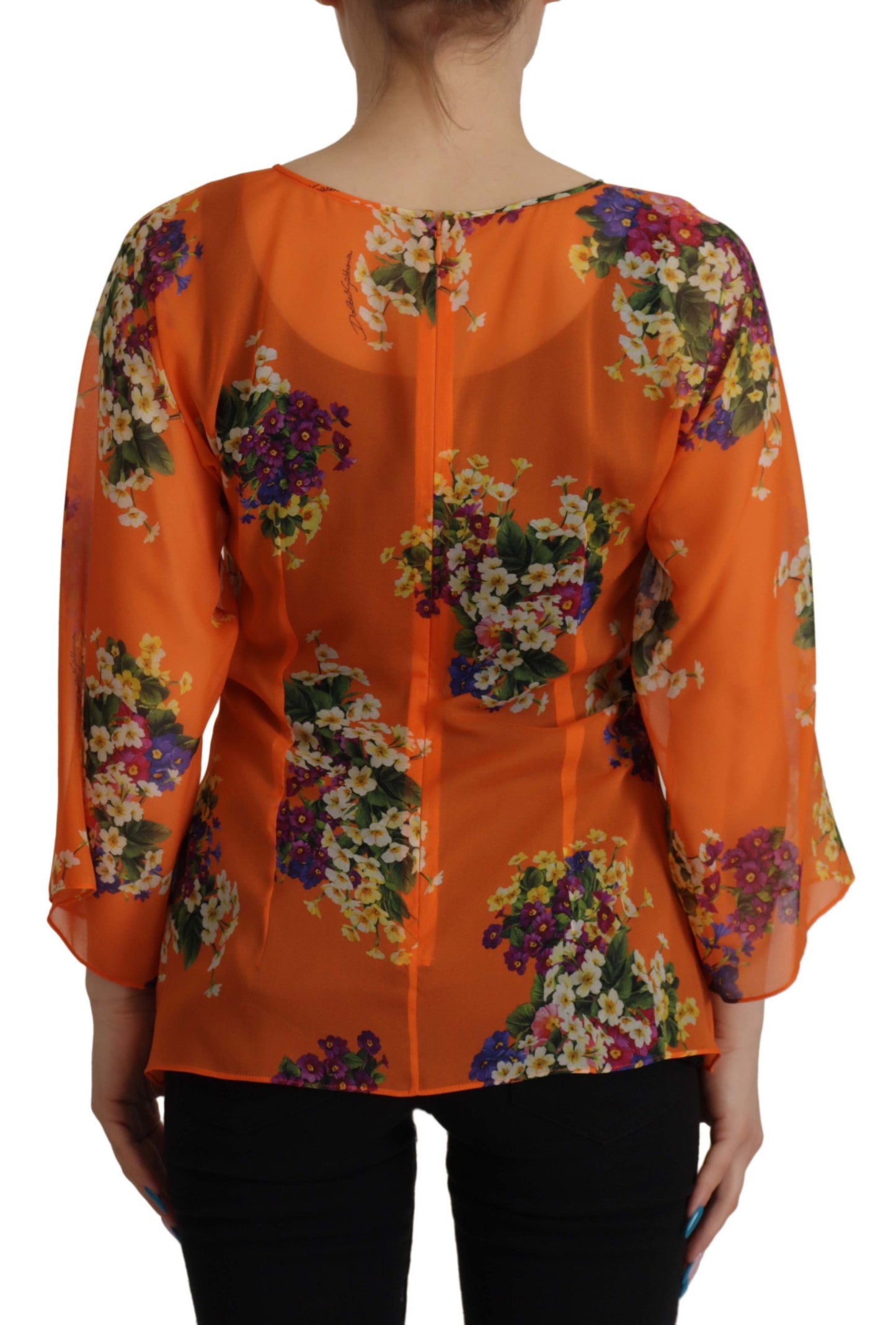  - Elegant Floral Silk Blouse with Back Zipper