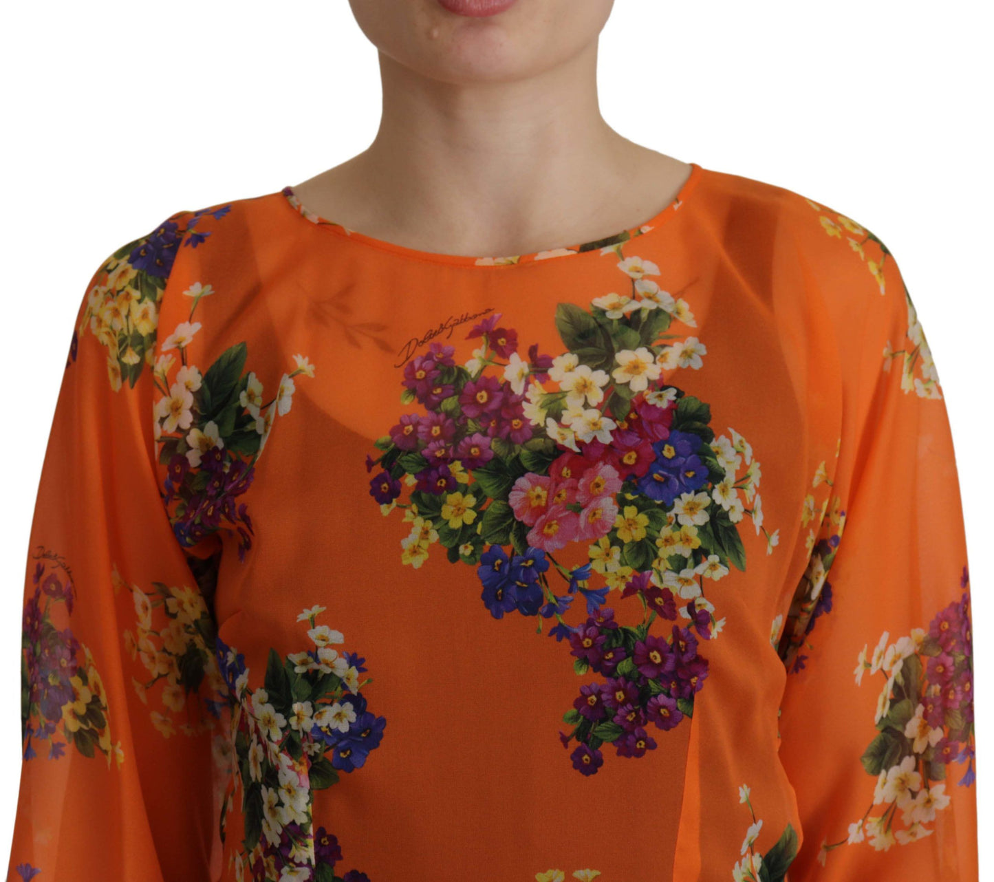  - Elegant Floral Silk Blouse with Back Zipper