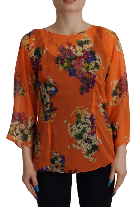  - Elegant Floral Silk Blouse with Back Zipper