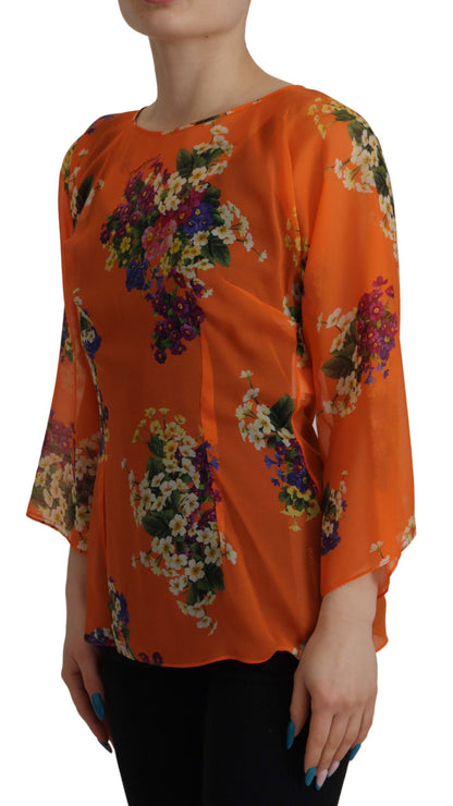  - Elegant Floral Silk Blouse with Back Zipper