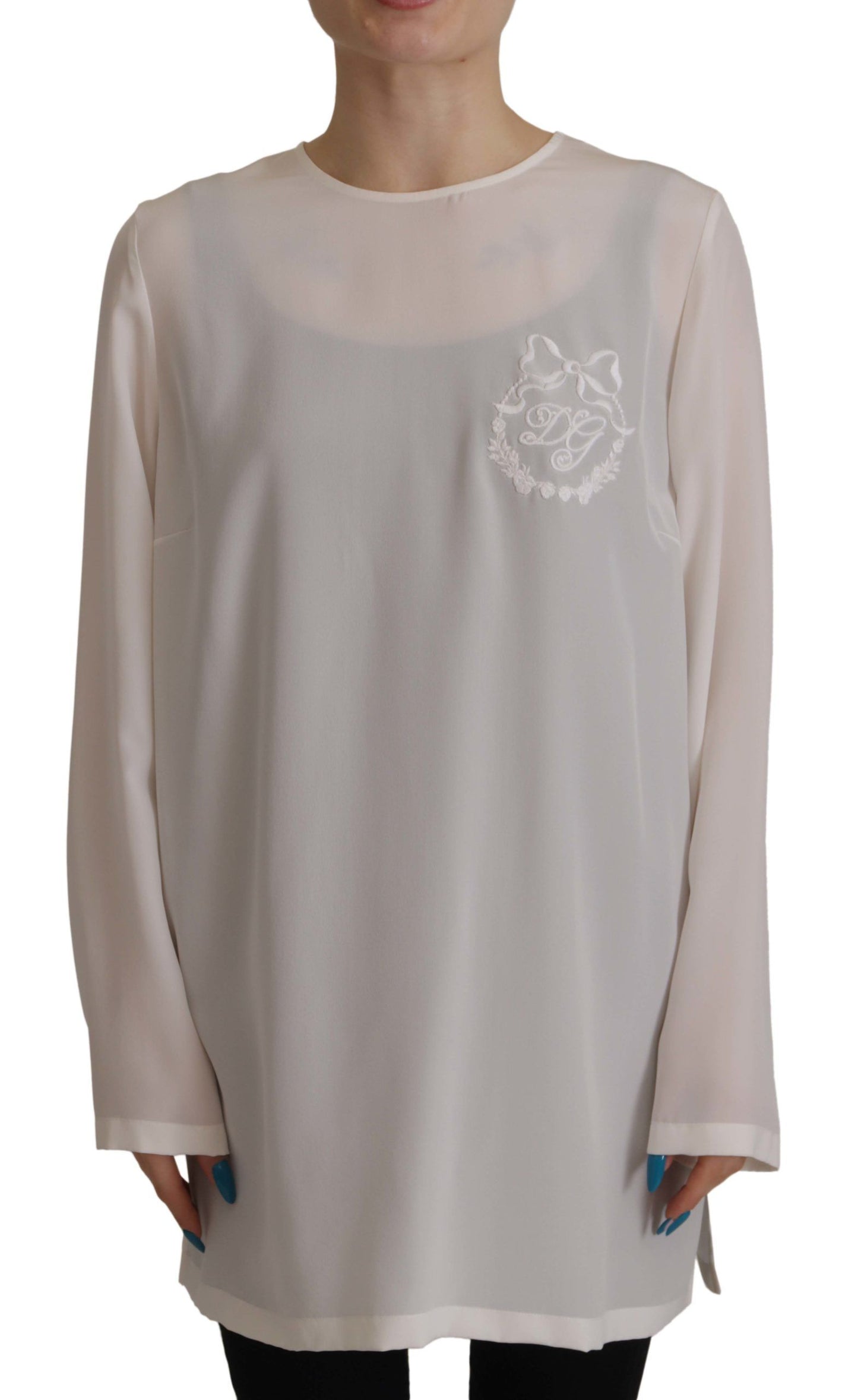  - Elegant Silk Top with Logo Embroidery