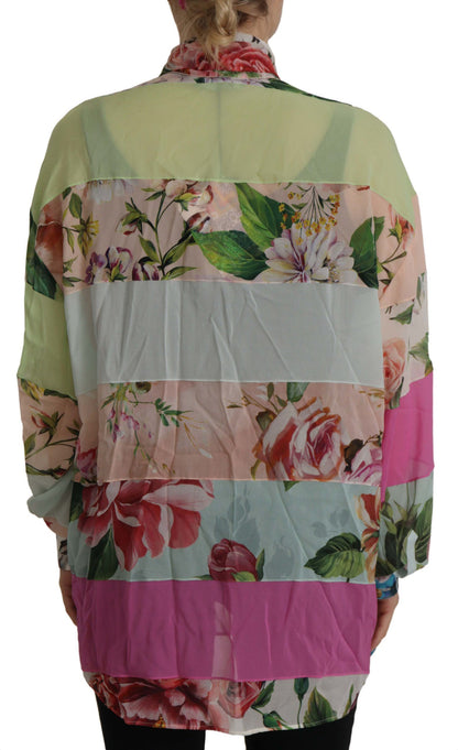  - Elegant Floral Patchwork Silk Blouse