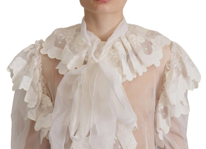  - Elegant White Lace Silk-Cotton Top