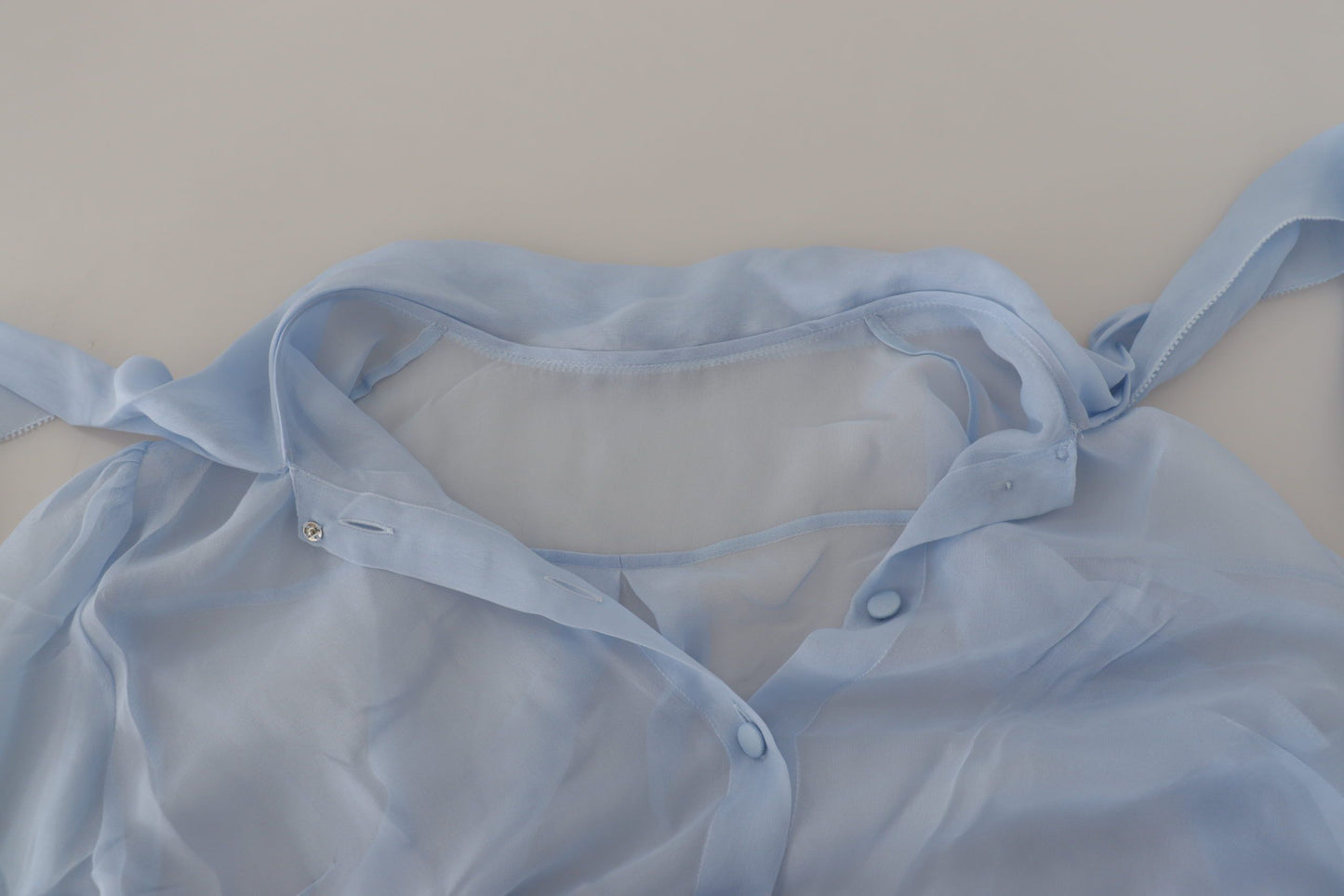  - Elegant Silk Ascot Collar Blouse in Light Blue