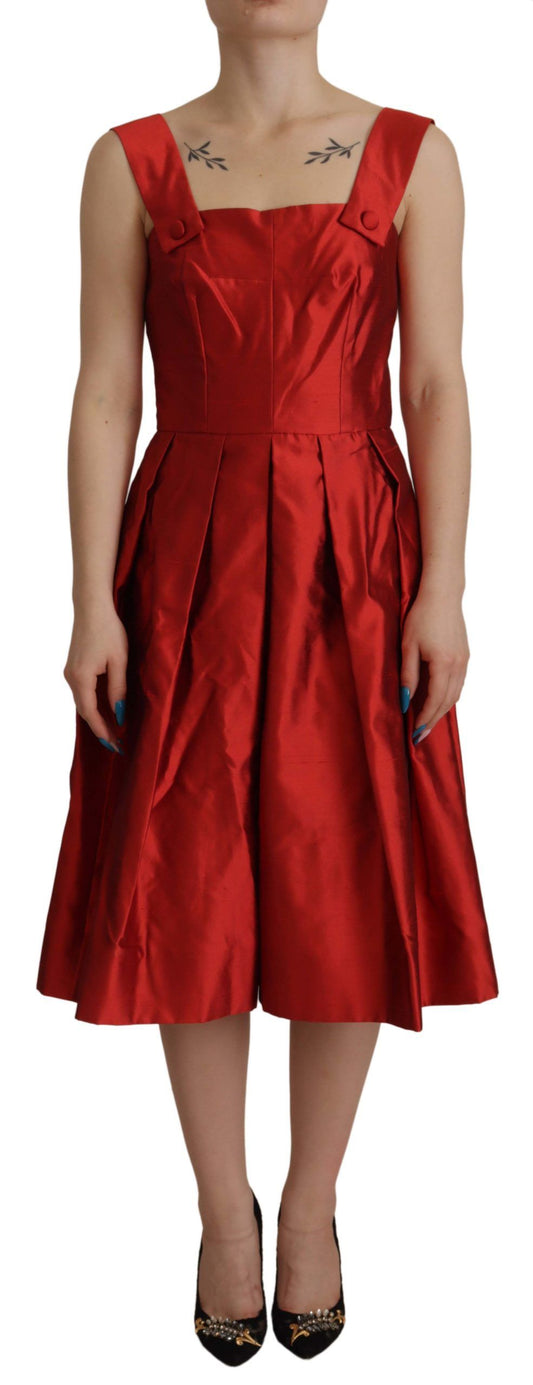  - Radiant Red Silk A-Line Midi Dress