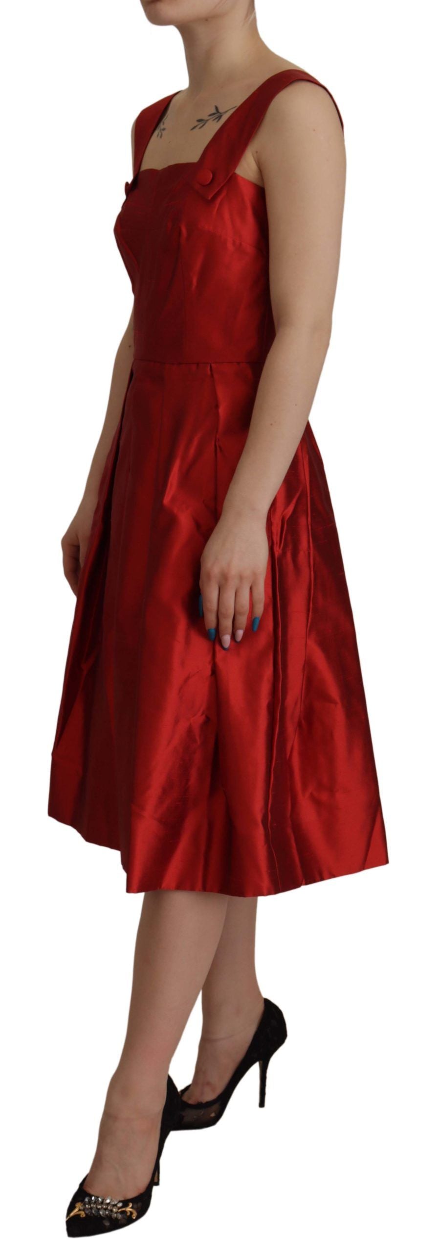  - Radiant Red Silk A-Line Midi Dress