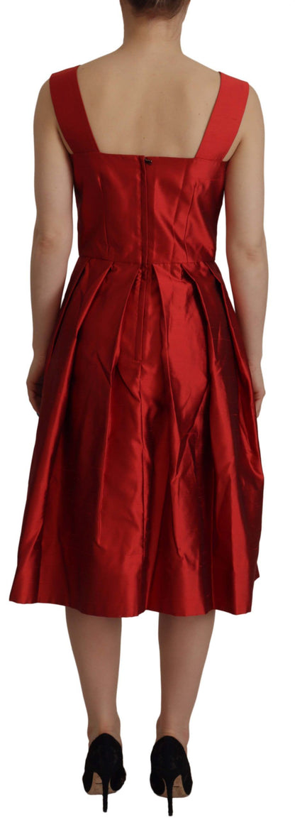  - Radiant Red Silk A-Line Midi Dress