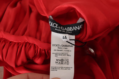Elegant Red Silk Midi Dress with Button Detail by Dolce & Gabbana