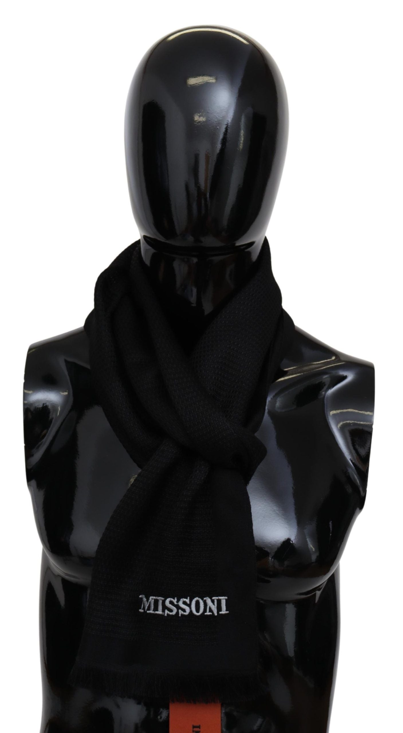  - Black Wool Blend Unisex Neck Wrap Fringes Men's Scarf