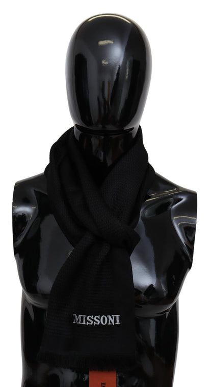  - Black Wool Blend Unisex Neck Wrap Fringes Men's Scarf