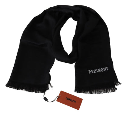  - Black Wool Blend Unisex Neck Wrap Fringes Men's Scarf