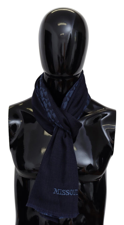  - Navy Wool Knit Unisex Neck Wrap Fringe Shawl Men's Scarf