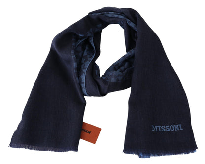  - Navy Wool Knit Unisex Neck Wrap Fringe Shawl Men's Scarf