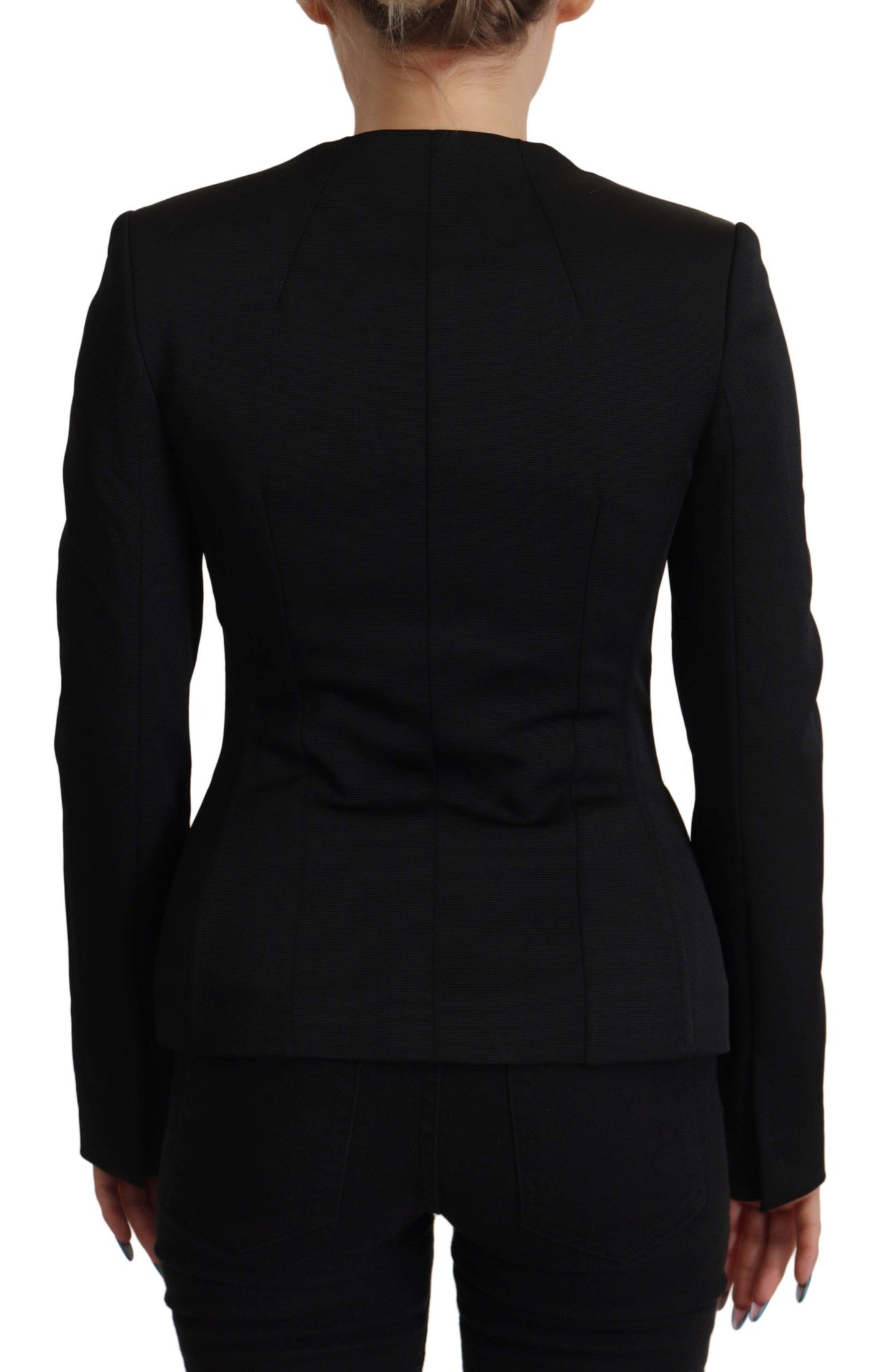  - Sleek Black Snap Jacket with Silk Lining