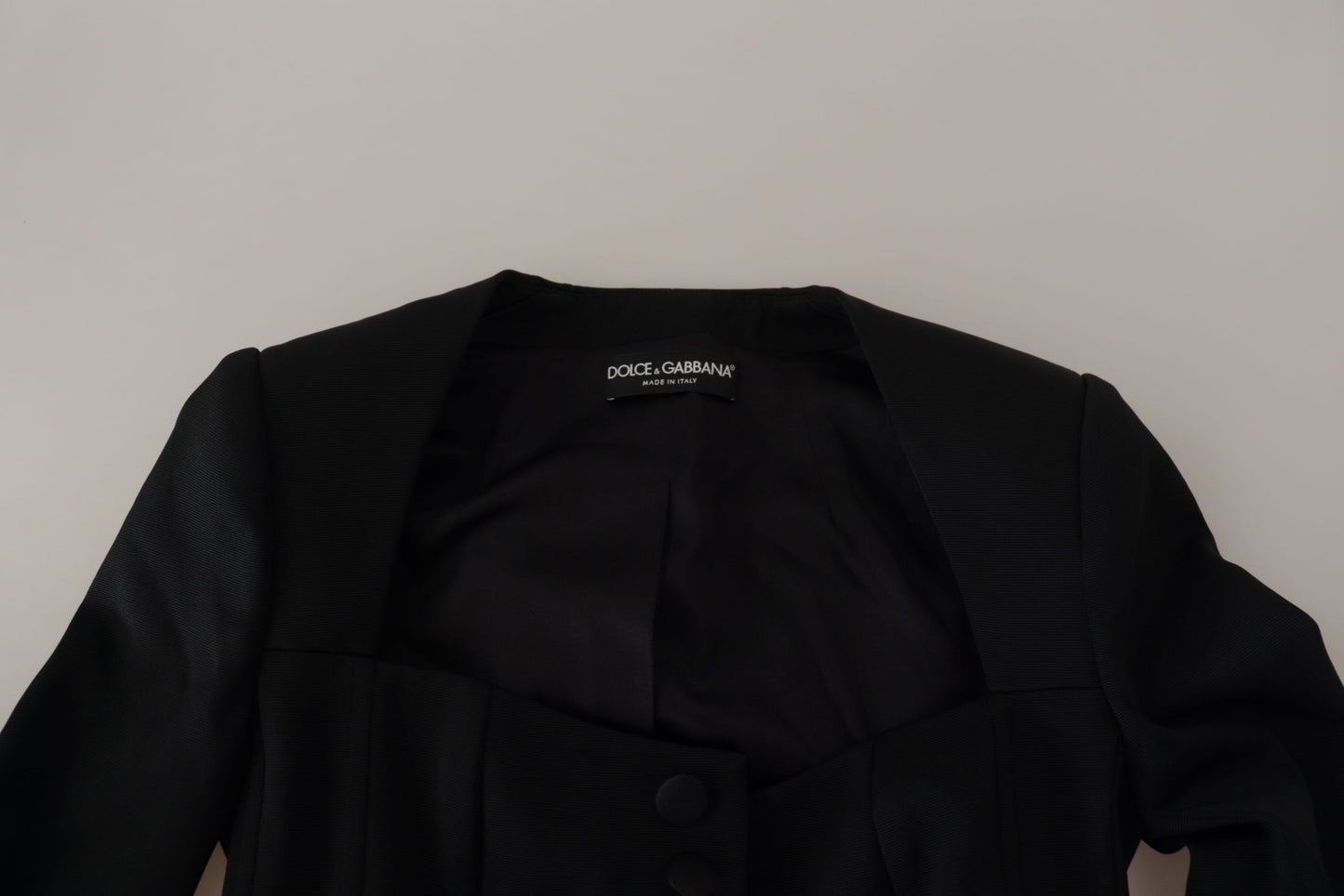  - Sleek Black Snap Jacket with Silk Lining