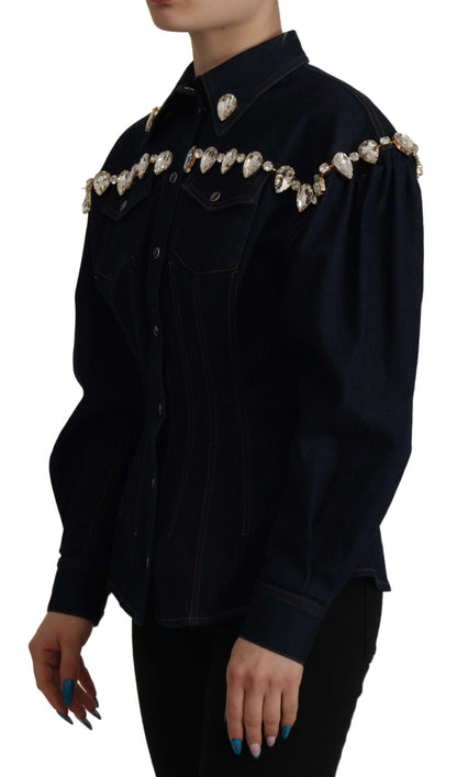  - Elegant Crystal-Embellished Denim Jacket