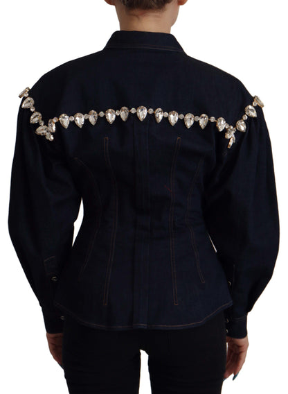  - Elegant Crystal-Embellished Denim Jacket