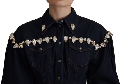  - Elegant Crystal-Embellished Denim Jacket