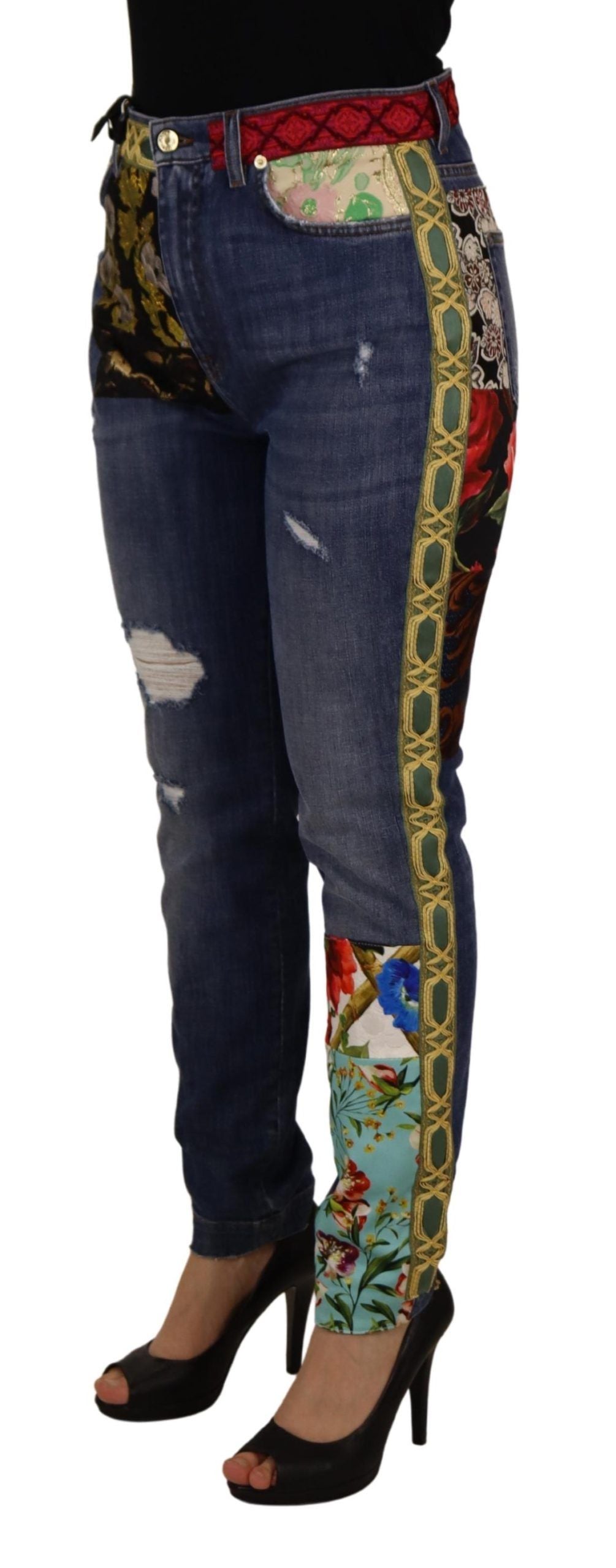  - High Waist Patchwork Skinny Denim