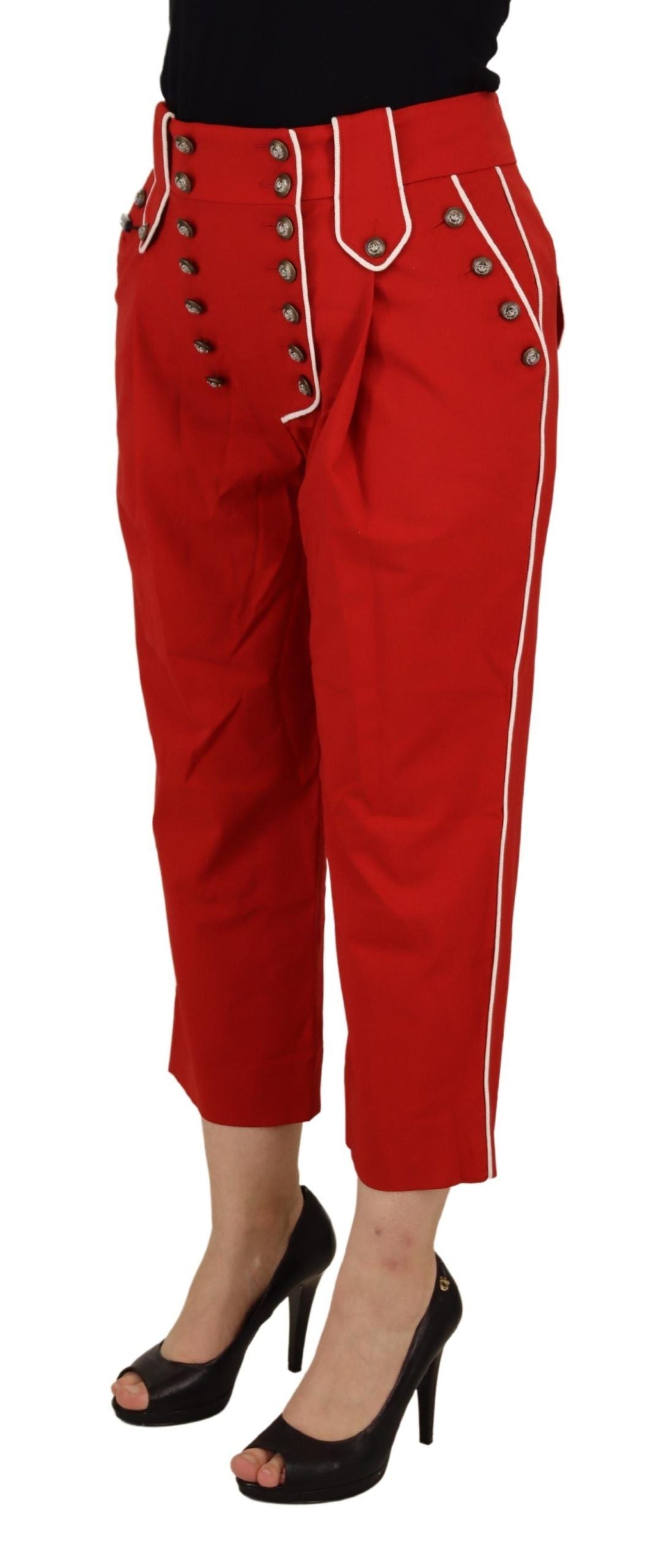  - Elegant Red High-Waist Cropped Pants