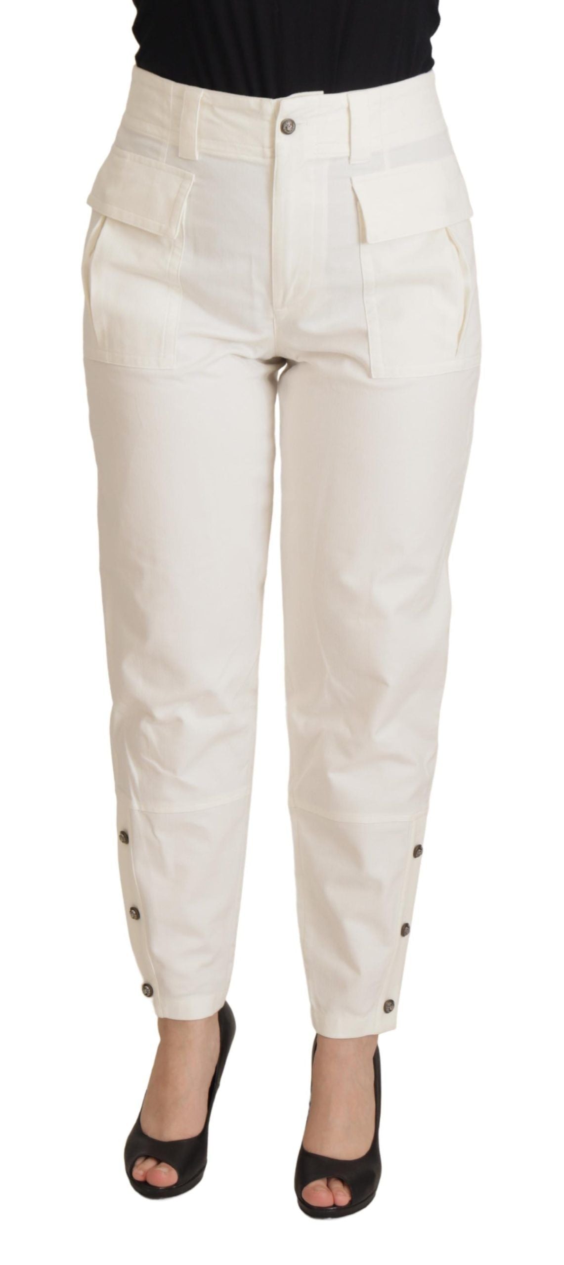  - Elegant White High-Waist Tapered Trousers