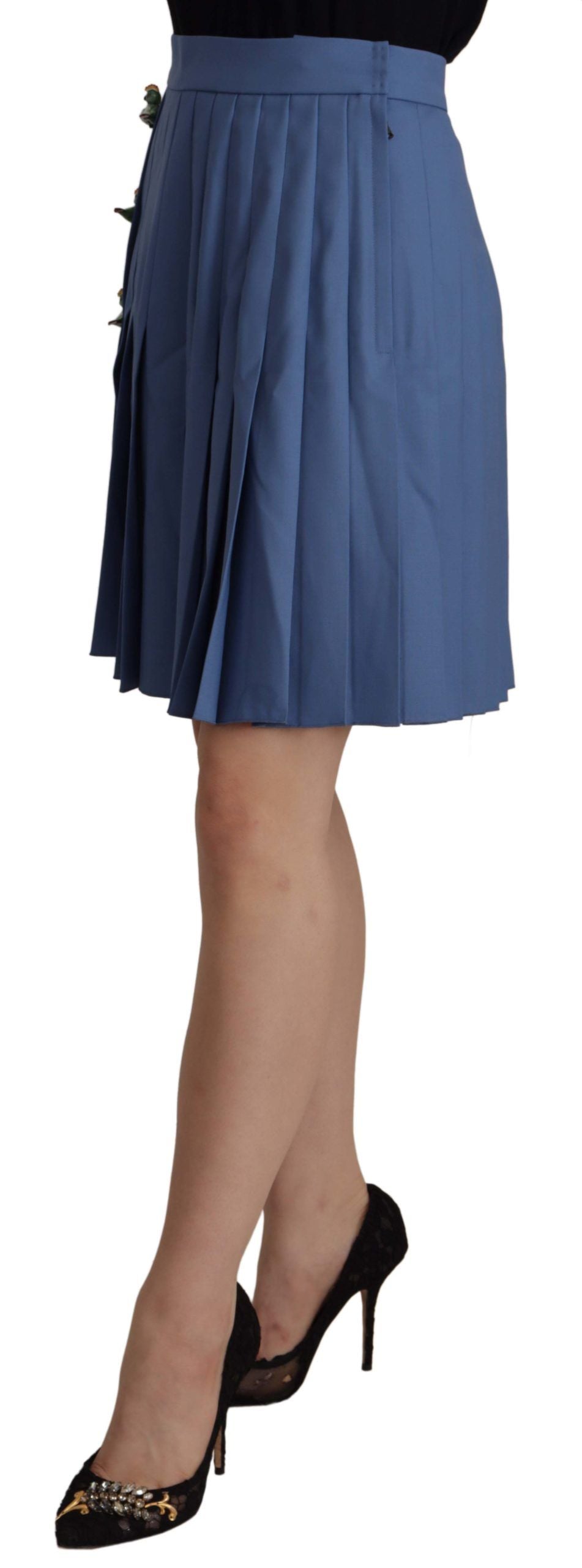  - Elegant Pleated A-Line Mini Skirt with Bird Appliques