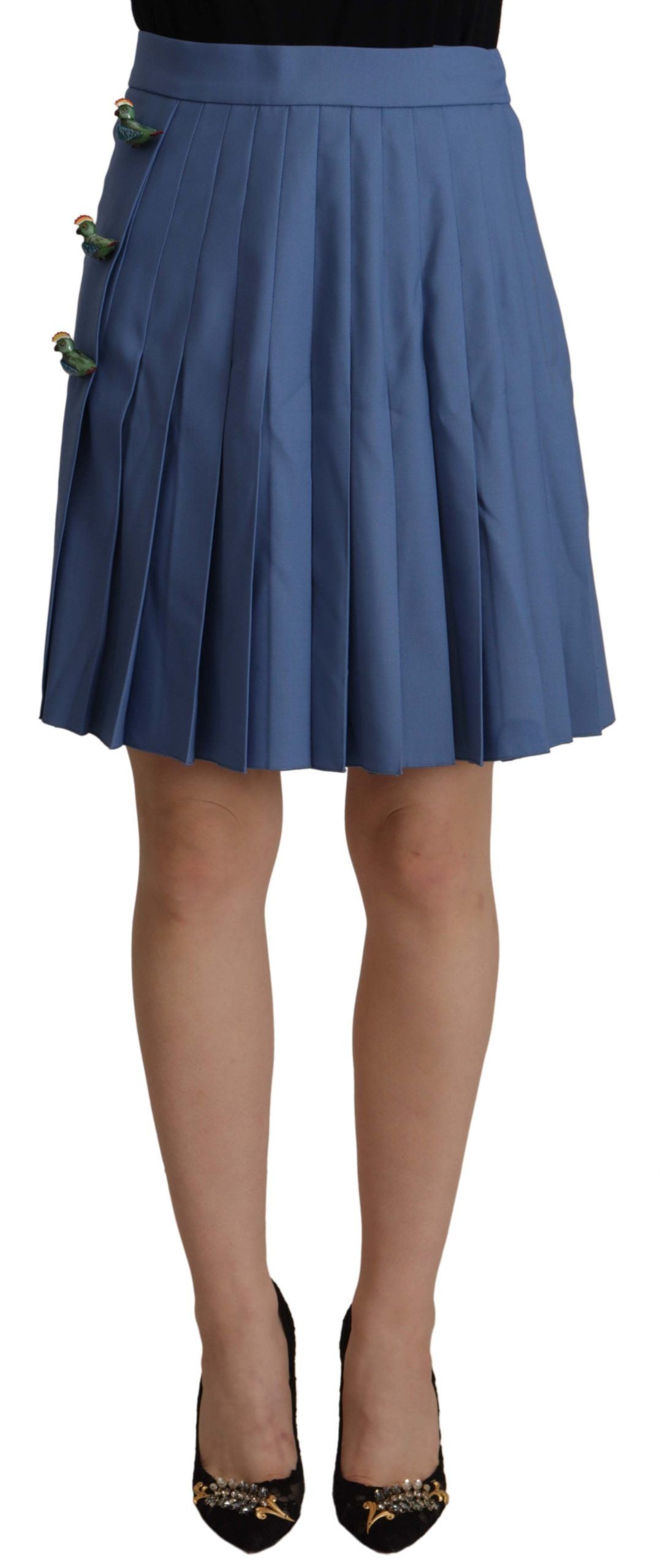  - Elegant Pleated A-Line Mini Skirt with Bird Appliques