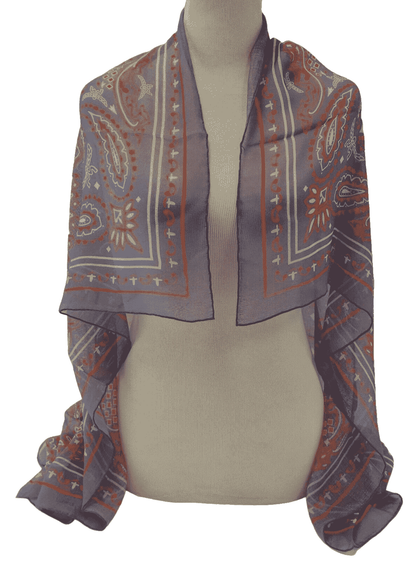  - Stonewash Modal Silk Paisley Print Jacquard Scarf