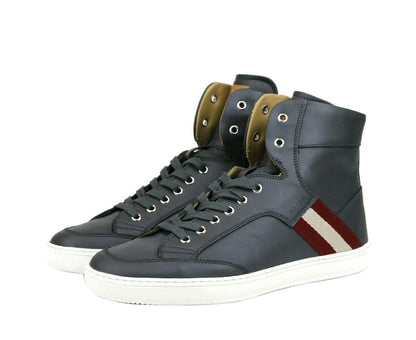  - Dark Grey Calf Leather Hi Top Sneaker With Red Beige