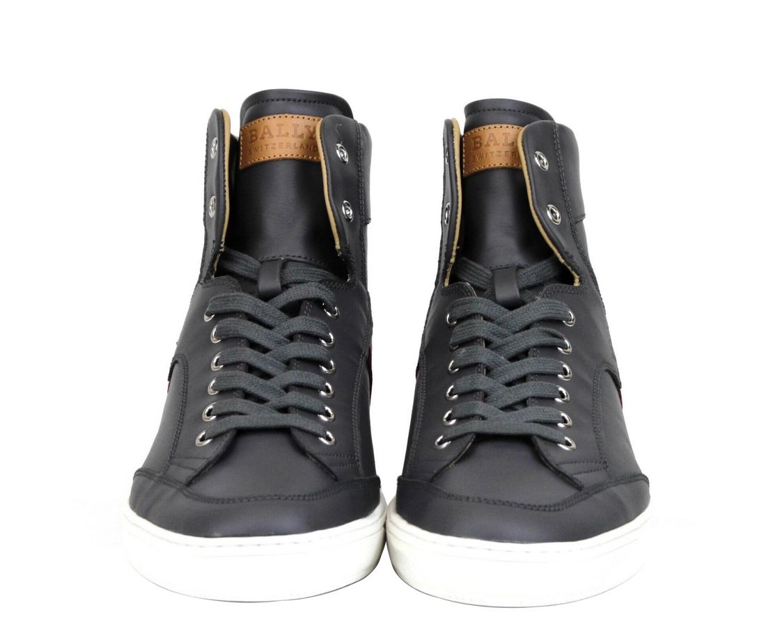  - Dark Grey Calf Leather Hi Top Sneaker With Red Beige