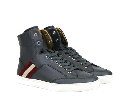  - Dark Grey Calf Leather Hi Top Sneaker With Red Beige